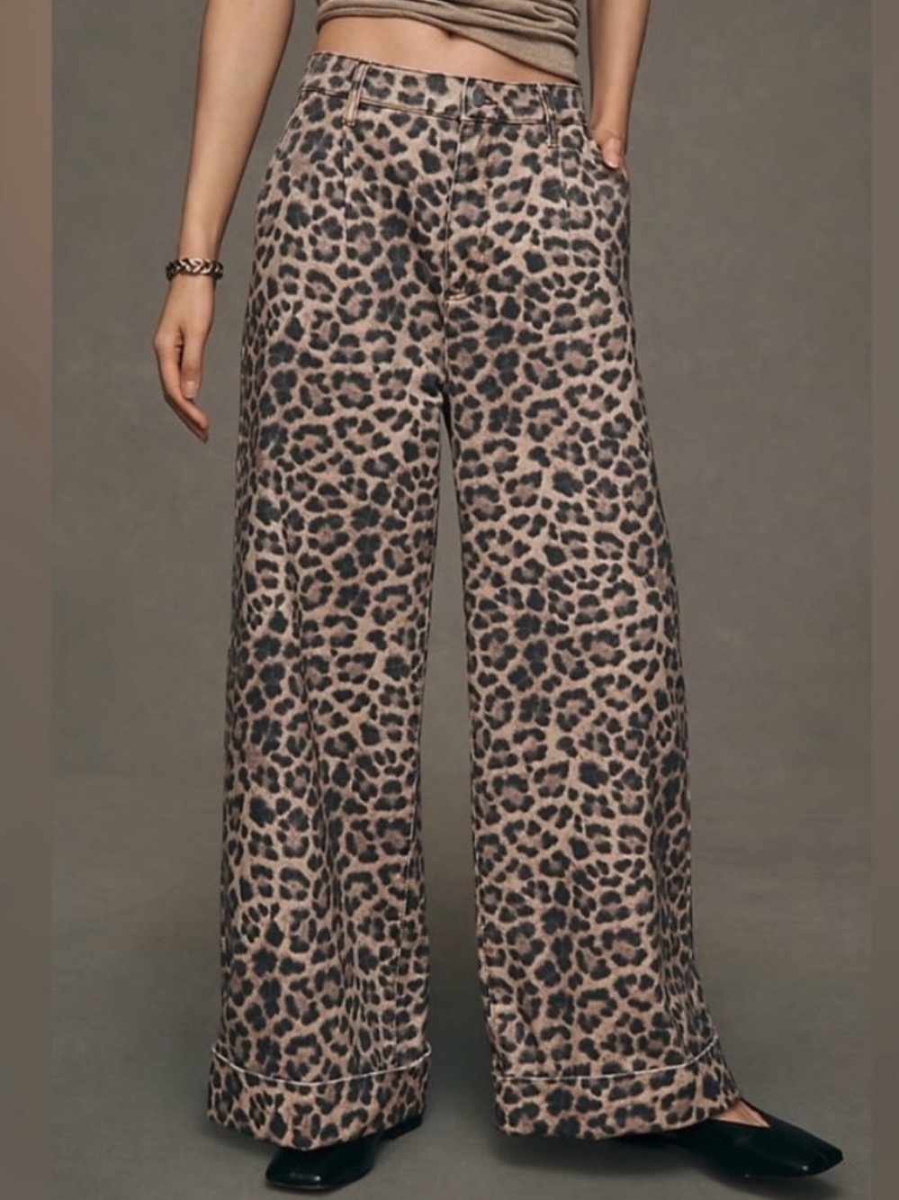 Pilcro Leopard Print Wide-Leg Pants